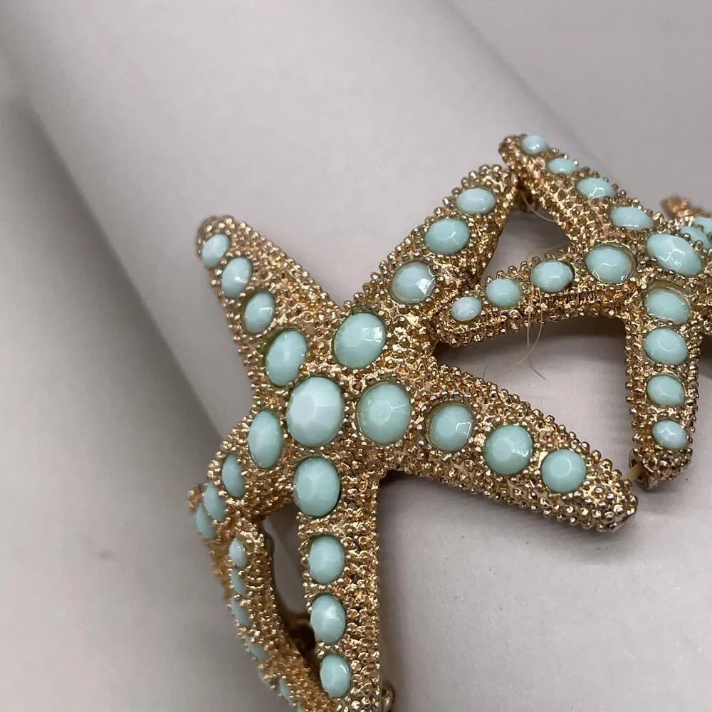 Starfish Mint Studded Stretch Bracelet Gold Tone Evening Classic Date Night